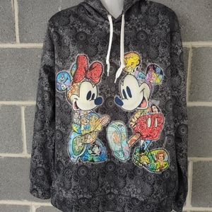 Disney Characters Collage Pullover Hoodie Sweatshirt Minnie Mickey Mouse Medium